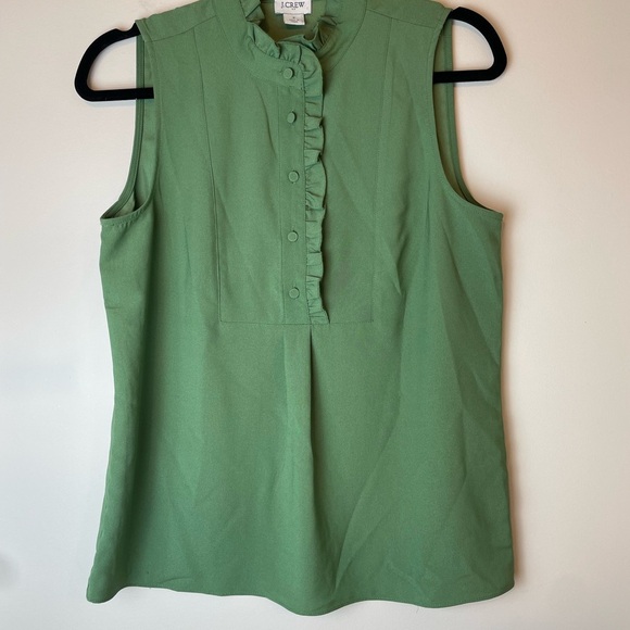 J.Crew Factory Women’s Ruffle-Trim Sleeveless Tank Top Size 2 Green Career - Picture 1 of 10